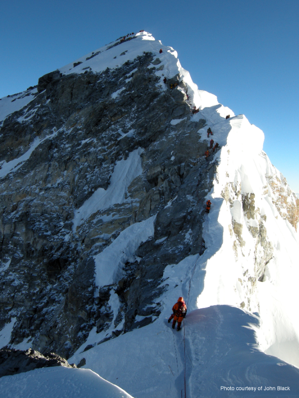 Climbers on the Hillary Step and above
